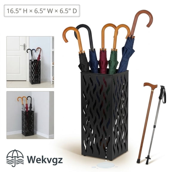 Wekvgz Metal Umbrella Indoor Holder Entryway Hollowed Square Decorative Umbrella Racks and Stands Freestanding Storage Organizer (6.5*6.5*16.5in)