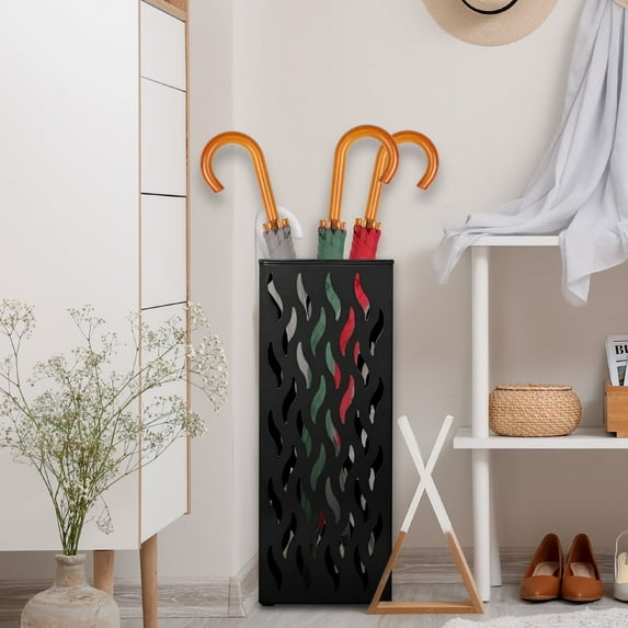 Wekvgz Metal Umbrella Indoor Holder Entryway Hollowed Square Decorative Umbrella Racks and Stands Freestanding Storage Organizer (6.5*6.5*16.5in)