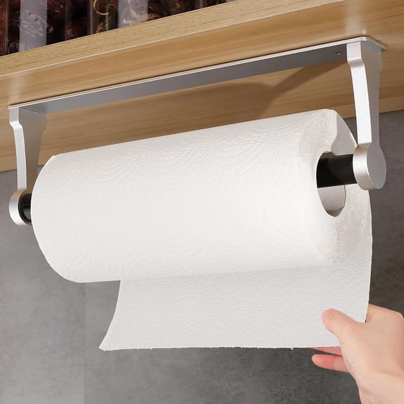 Wekvgz Paper Holder Paper Towel Holder Under Cabinet Wall Mount Stainless Steel Tissue Paper ToiletRoll Holder Heavy Duty Paper Roll Hanger Adhesive or Drilling Paper Towel Rack Roll Holder Silver