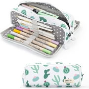 Wekvgz Pencil Case, GIUGT Double Opening Design Big Capacity 3 Compartments Canvas Pencil Pouch Bag for Teen Boys Girls School Students