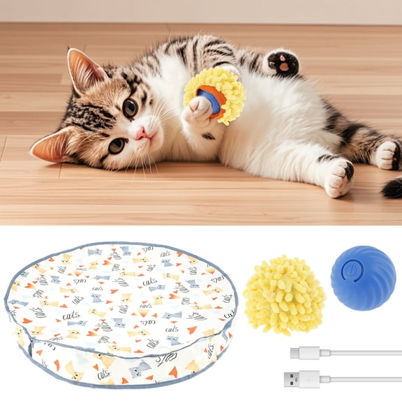 Wekvgz Polyester Cat Play Pouch Rechargeable Cat Catching Pouch Double Mesh Feline Capturing Pouch 3 Pattern Cat Play Ball Type C Charging Cat Play Catching Pouch Suitable for Home