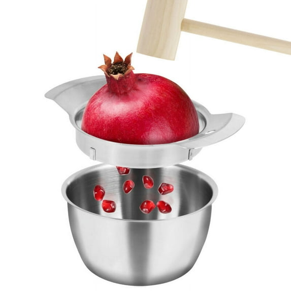 Wekvgz Pomegranate Peeling Tool 304 Stainless Steel Pomegranate Peeler High Efficiency Pomegranate Deseeder Anti-Slip Pomegranate Aril Removal Tool Set with Bowl and Wooden Hammer for Home Kitchen