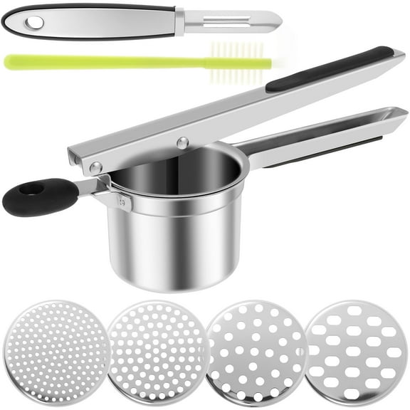 Wekvgz Potato Ricer Stainless Steel Potato Masher Manual Potato Press Reusable Potato Ricer Masher Potato Press with 4 Interchangeable Discs for Mashed Potatoes Vegetables