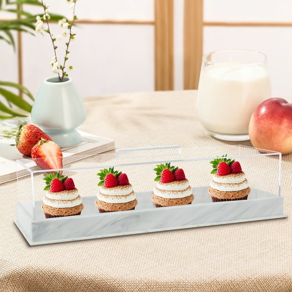 Wekvgz Rectangular Cake Tray with Lid Acrylic Rectangle Cake Stand Clear Rectangle Cake Platter Marbleized Bakery Display Case Reusable Dessert Display Case Cake Tray for Countertop Cakes