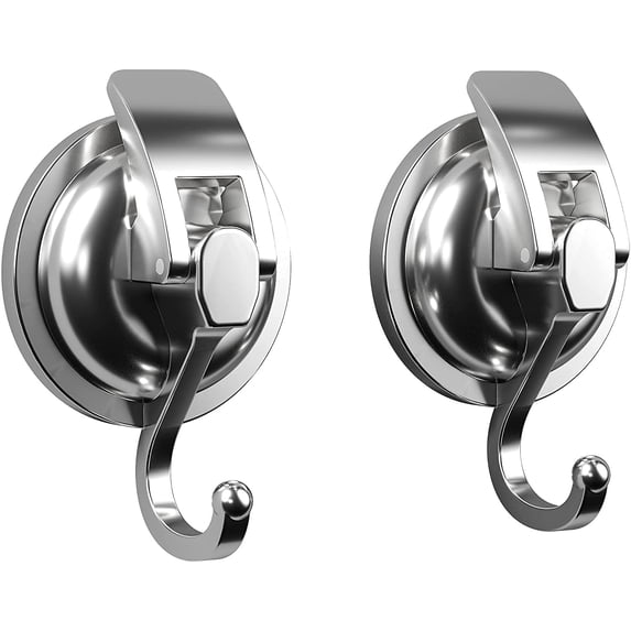 Wekvgz Removable Suction Cup Hooks (2 Pack) , Silver-Plated Heavy Duty Vacuum Shower Hooks , Powerful Wreath Hanger for Bathroom Restroom Kitchen