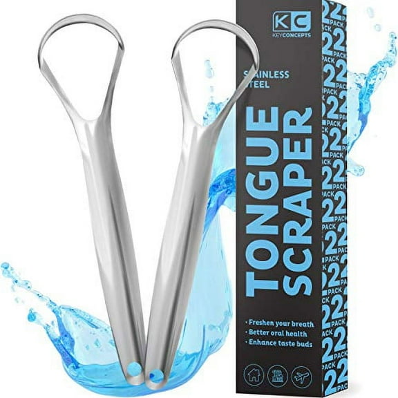 Wekvgz Scraper (2 Pack), Stainless Steel Tongue Cleaner (Reduce Bad Breath) - BPA Free Metal Tounge Scraper Cleaner - Tongue Scrapers for Adults, Tounge Scrappers Oral Care Brush Cleaner Scraper