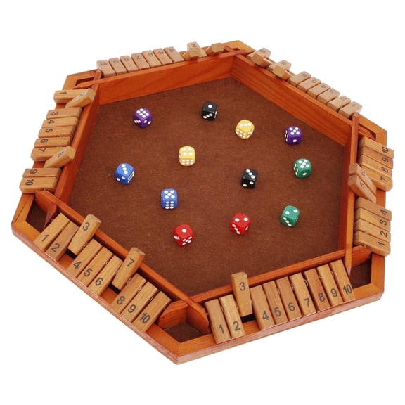 Shut The Box Game Wooden Board for 1 to 6 Players, Large 15x13 Inch Math Dice Game with Velvet Lining and 12 Dice