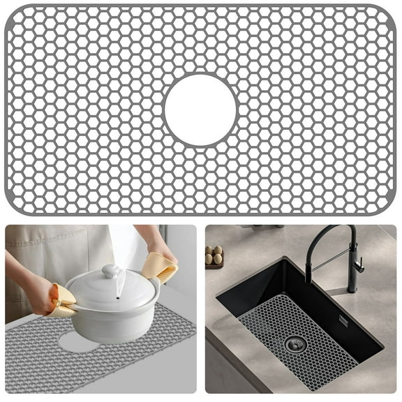 Wekvgz Silicone Sink Mat Nonslip Sink Mat Grid Silicone Sink Protector Kitchen Sink Heat Resistant Mat with Center Drain/Rear Drain Sink Drain Mat Dishwasher Safe for Kitchen Sink