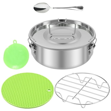 Wekvgz Stainless Steel Flan Pan with Lid and Handle 1.5 Quart Capacity Flan Mold with 3 Latches Round Flan Pan Mold Versatile Flanera Flan Maker for Baking Silver