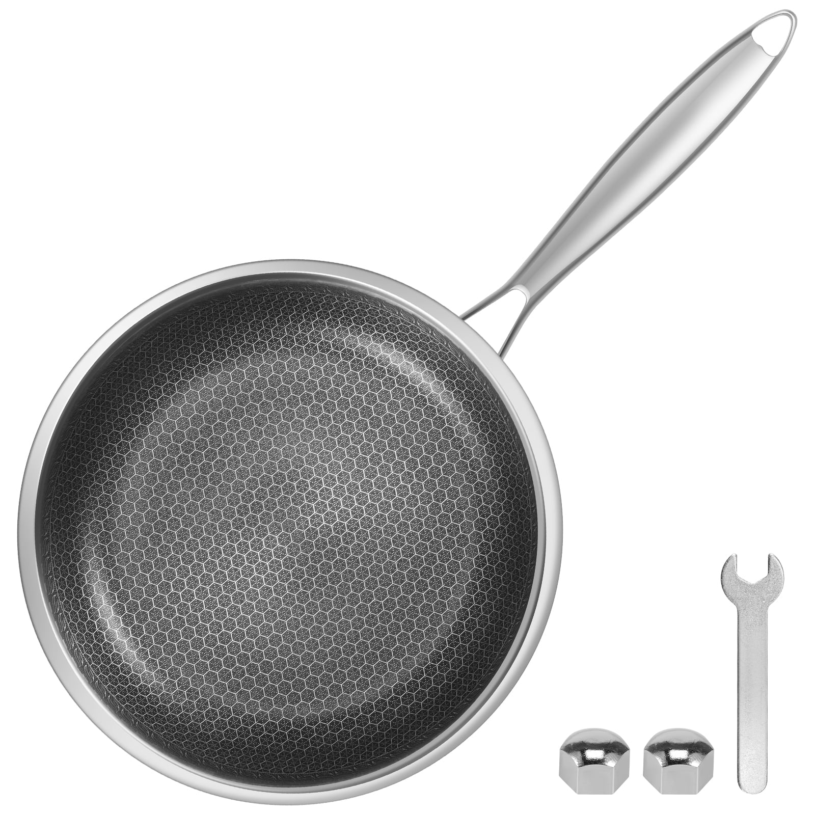 Wekvgz Stainless Steel Frying Pan with Lid 10 inch Honeycomb Skillet with Detachable Handle Nonstick Cooking Fry Pans Anti Scratch Induction Skillet Pan for All Stove Cooking Kitchens