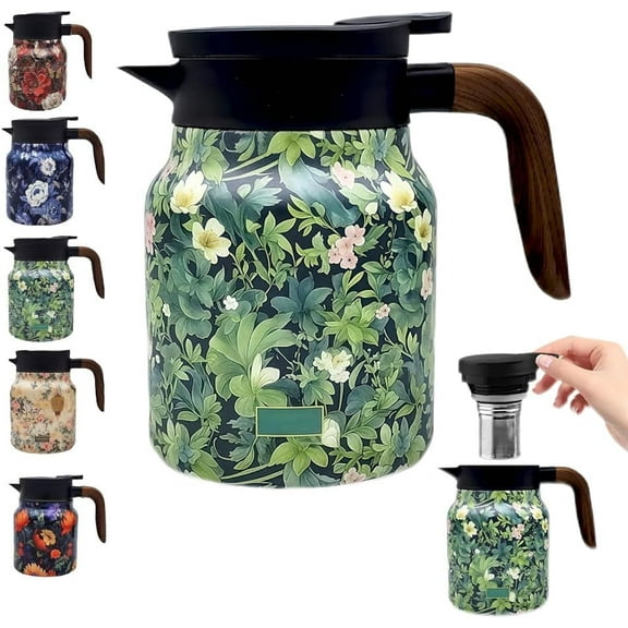 Ihvewuo Stainless Steel Tea Pot Kettle Vintage Flower Pattern Tea Kettle with Infuser Detachable Insulated Teapot Household Tea Kettle Pot 800ml for Home Office