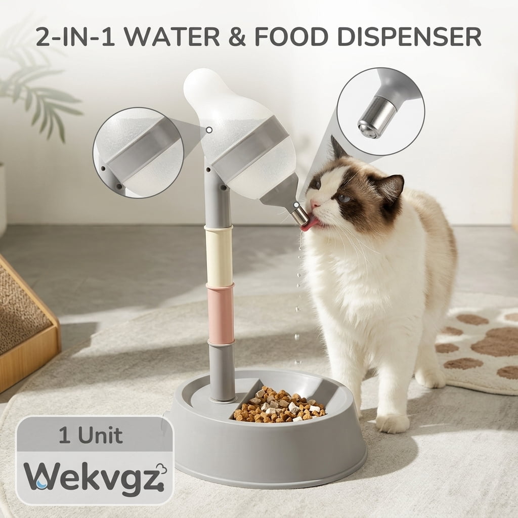Wekvgz Standing Pet Water Dispenser Gray Plastic Adjustable Dog Water ...