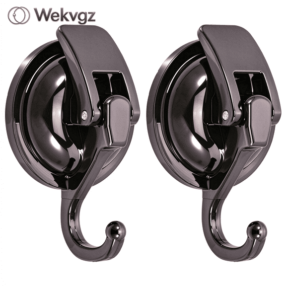 Lever Lock Shower Hooks for Inside Shower, 11 lbs Suction Cup Towel Hooks for Bathroom, Damage-Free Plastic Shower Caddy Hook,Gun-Black, 2 PCS