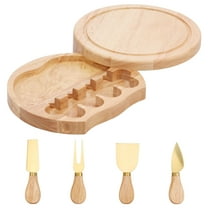 Wekvgz Wood Cheese Board Practical Charcuterie Board with Cheese Cutter and Fork Smooth Cheese Plate Board Round Cheese Serving Tray Elegant Cheese Serving Platter for Home