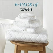 WelHome 100% 6-Piece Textured Towel Set, White, 550 GSM, 2 Bath Towels, 2 Hand Towels, 2 Washcloths, Absorbent, Bathroom Essentials