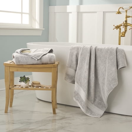 WelHome 100% Cotton 2 Piece Ultra SOFT TWIST Solid Bath Towels Set, 600 GSM, 30in x 54in, Highly Absorbent, Bathroom Towels For Everyday Use, Light Gray