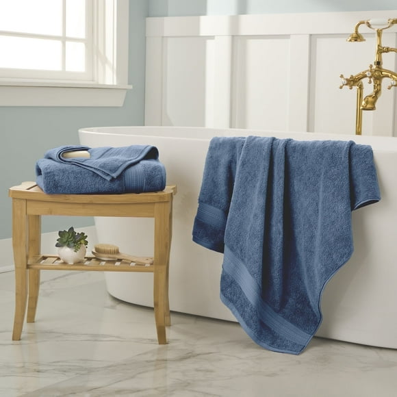 WelHome 100% Cotton 2 Piece Ultra SOFT TWIST Solid Bath Towels Set, 600 GSM, 30in x 54in, Highly Absorbent, Bathroom Towels For Everyday Use, Navy Blue