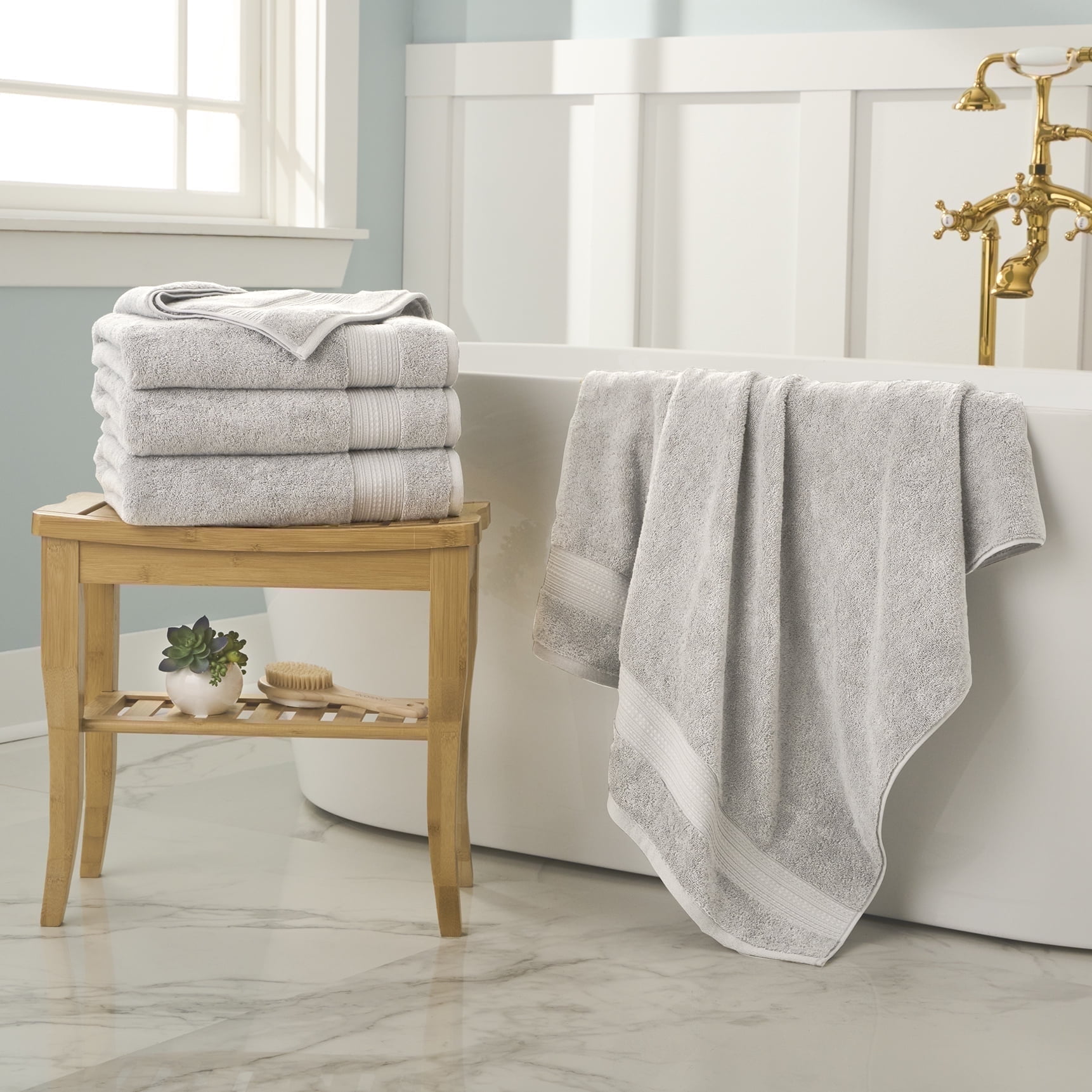 WelHome 100% Cotton 4 Piece Ultra SOFT TWIST Solid Bath Towels Set, 600 ...