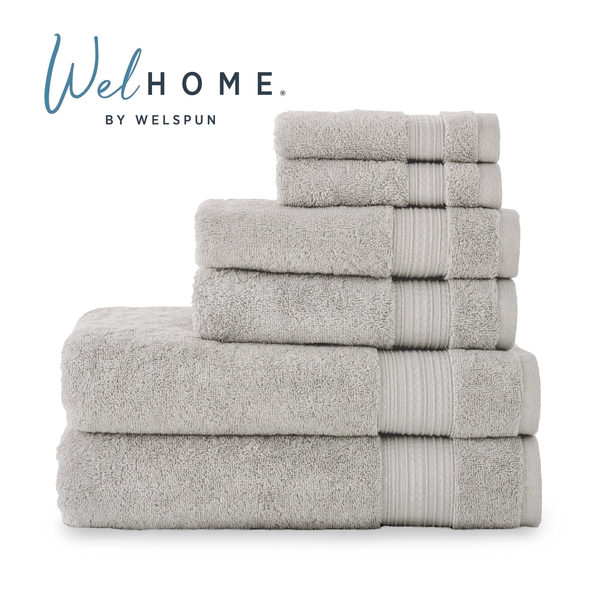 WelHome 100% Cotton 6-Piece Ultra SOFT TWIST Towel Set, 600 GSM, 2 Bath Towels 30" x 54", 2 Hand Towels, 2 Washcloths, Highly Absorbent, Bathroom Towel For Everyday Use, Light Gray