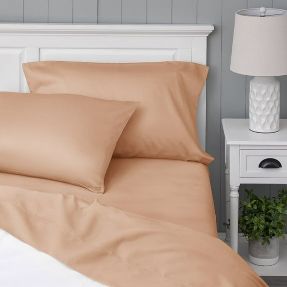 WelHome 100% Cotton Percale 3-Piece Twin Size Deep Pocket Bed Sheets Set, 1 Fitted, 1 Flat Sheet with 1 Pillowcase, Ultra Light, Breathable & Super Soft Sheets, Coral