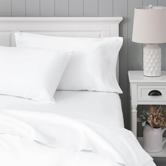 WelHome 100% Cotton Percale 3-Piece Twin Size Deep Pocket Bed Sheets Set, 1 Fitted, 1 Flat Sheet with 1 Pillowcase, White