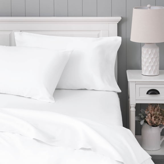 WelHome 100% Cotton Percale 4-Piece Queen Size Deep Pocket Bed Sheets Set, 1 Fitted, 1 Flat Sheet with 2 Pillowcases, Ultra Light, Breathable & Super Soft Sheets, White