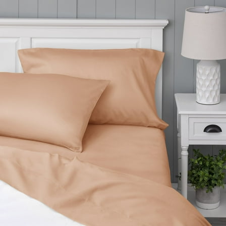 WelHome 100% Cotton Percale 4-Piece Queen Size Deep Pocket Bed Sheets Set, 1 Fitted, 1 Flat Sheet with 2 Pillowcases, Ultra Light, Breathable & Super Soft Sheets, Coral