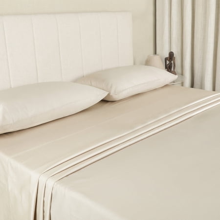WelHome 100% Egyptian Cotton Bed Sheet Set - 500 Thread Count, Sateen, Breathable - 4 Piece, Full, Beige