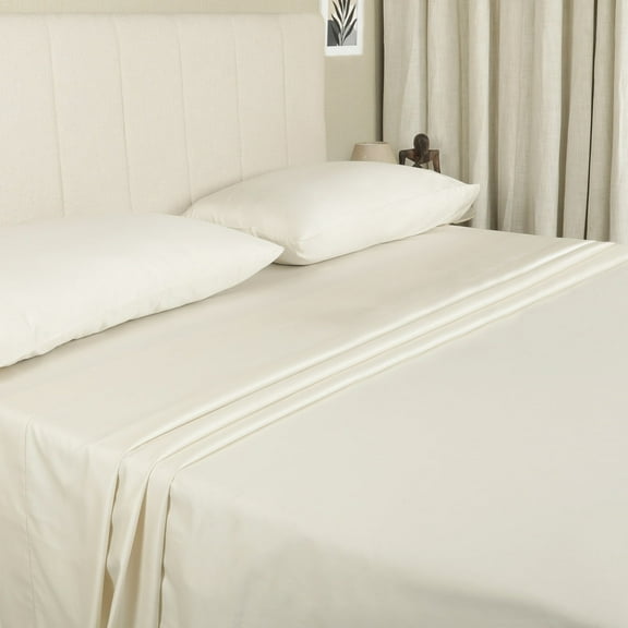 WelHome 100% Egyptian Cotton Premium 500 Thread Count 4-Piece Full Size Deep Pocket Bed Sheets Set, Super Soft Sateen Weave, Luxurious Bedding Set, 1 Fitted, 1 Flat Sheet with 2 Pillowcases, Ivory
