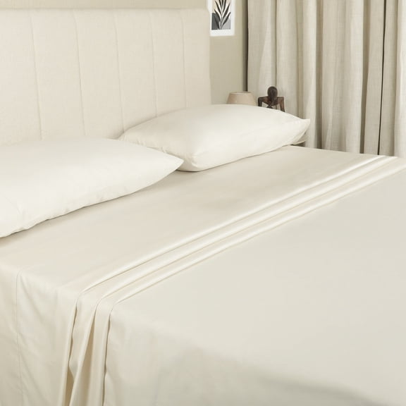 WelHome 100% Egyptian Cotton Premium 500 Thread Count 4-Piece Queen Size Deep Pocket Bed Sheets Set, Super Soft Sateen Weave, Luxurious Bedding Set, 1 Fitted, 1 Flat Sheet with 2 Pillowcases, Ivory