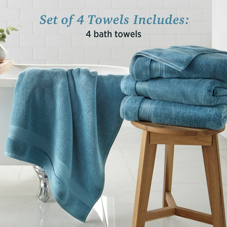 WelHome 100 HYGROCOTTON 4 Piece Solid Soft Bath Towels Set Delphinium Blue 600 GSM 30 x 56