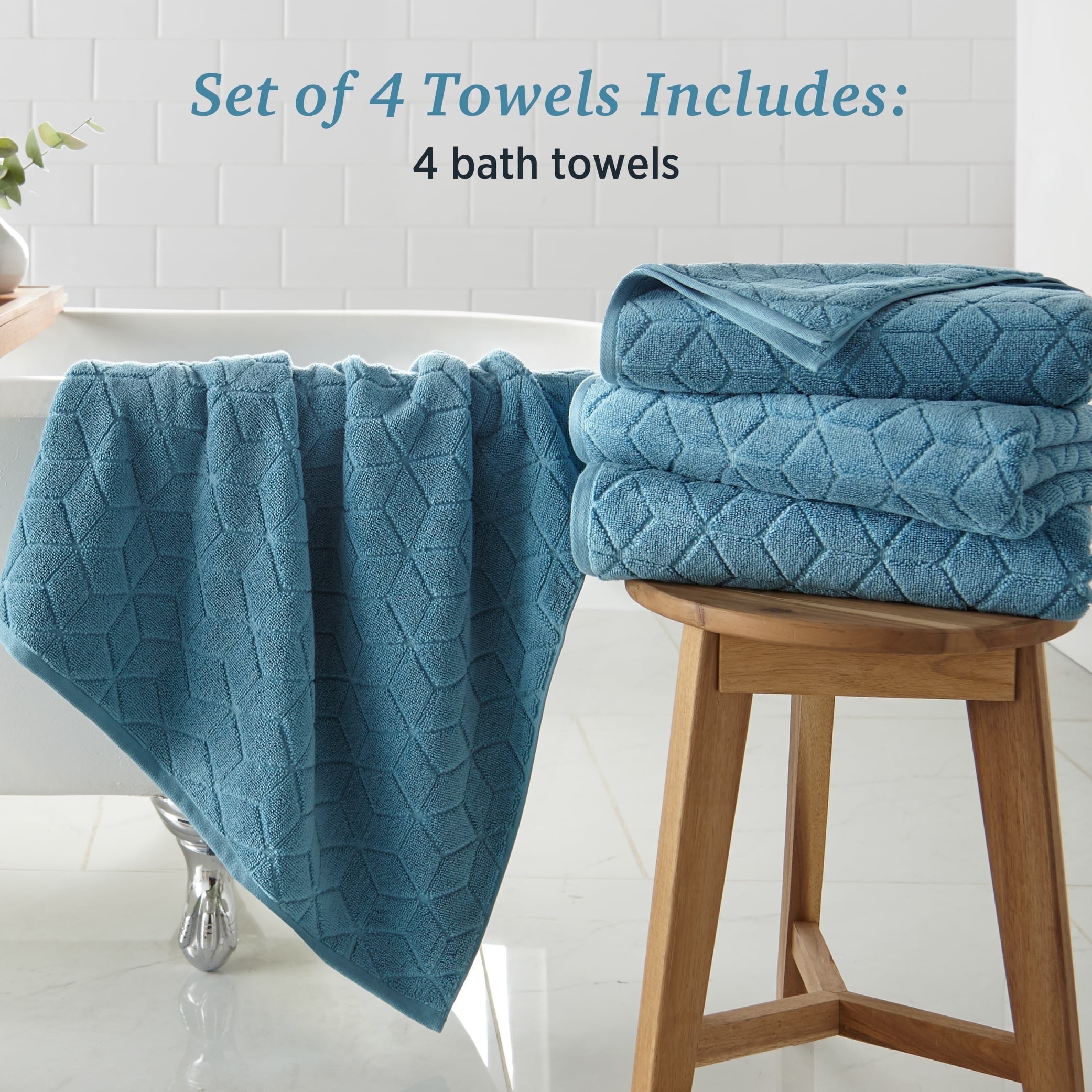WelHome 100 HYGROCOTTON® 4Piece Delphinium Blue Textured Bath Towels