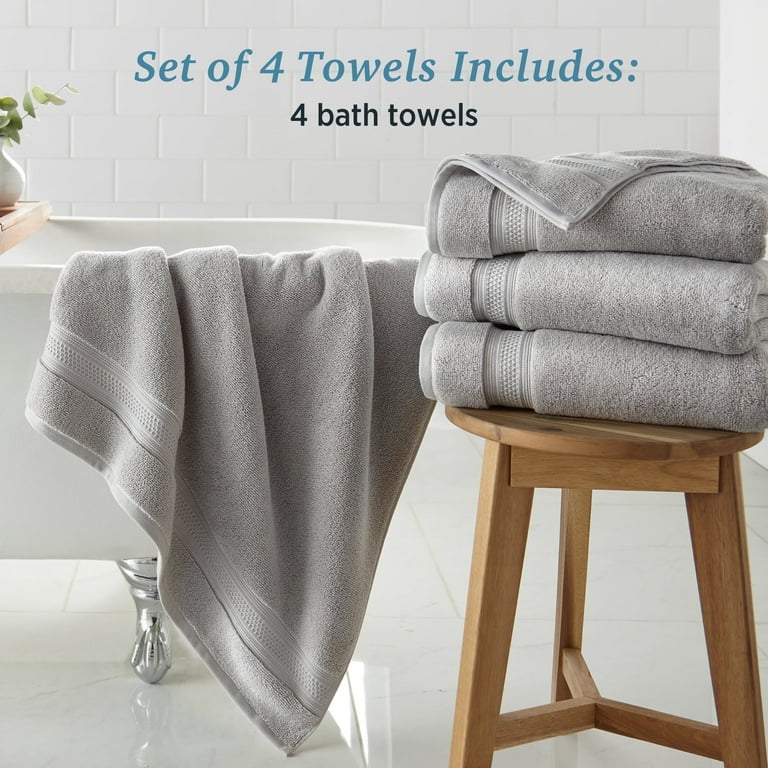WelHome 100 HYGROCOTTON 4 Piece Solid Soft Bath Towels Set Harbor Mist 600 GSM 30 x 56