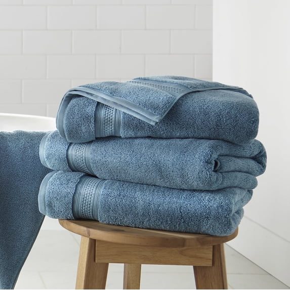WelHome 100% HYGROCOTTON® 4-Piece Solid Soft Bath Towels Set, Delphinium Blue, 600 GSM, 30" x 56", Large, Absorbent & Plush Bathroom Towels