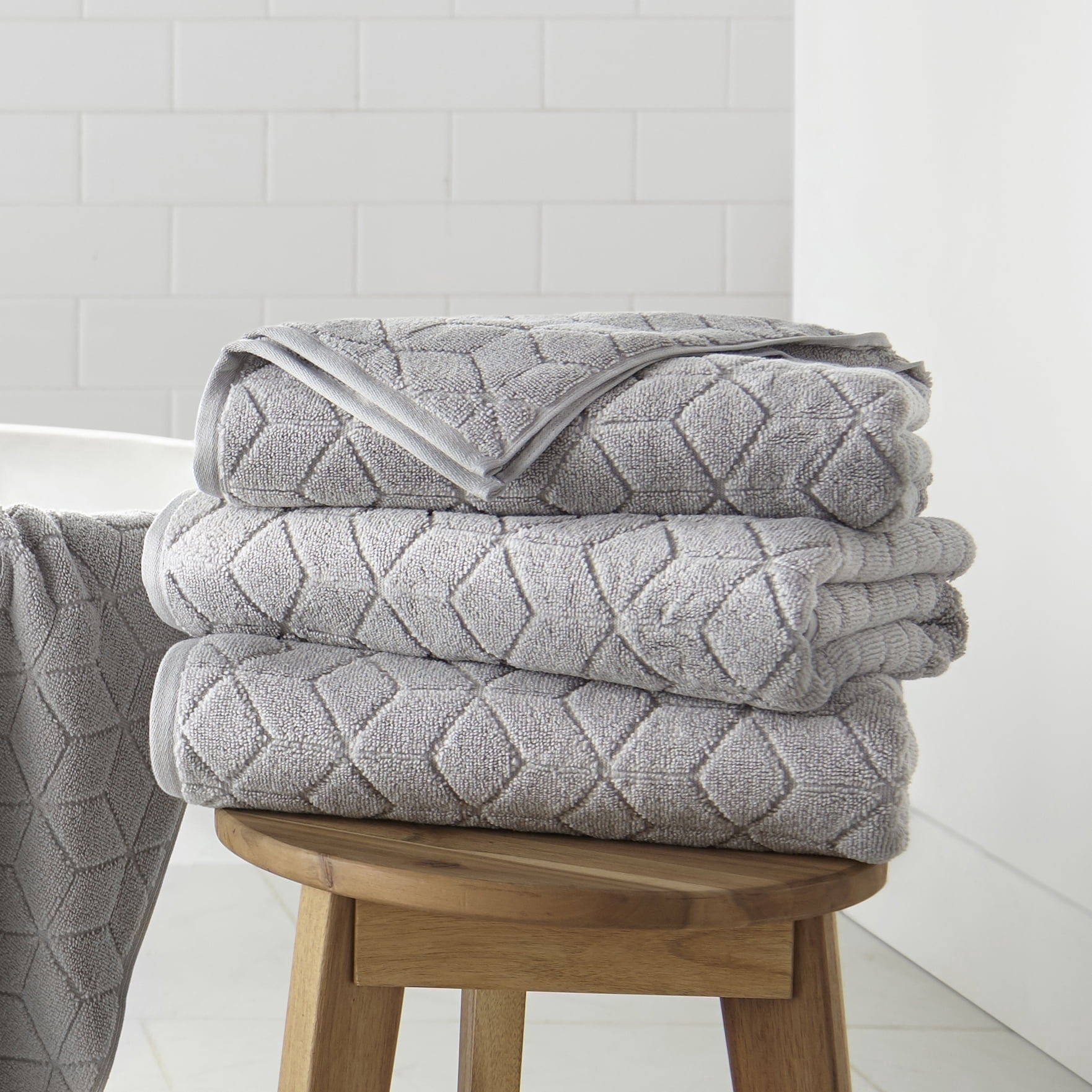 WelHome 100% HYGROCOTTON® 4-Piece Textured Soft Bath Towels Set, Harbor Mist, 550 GSM, 30" x 56", Large, Absorbent & Plush Bathroom Towels