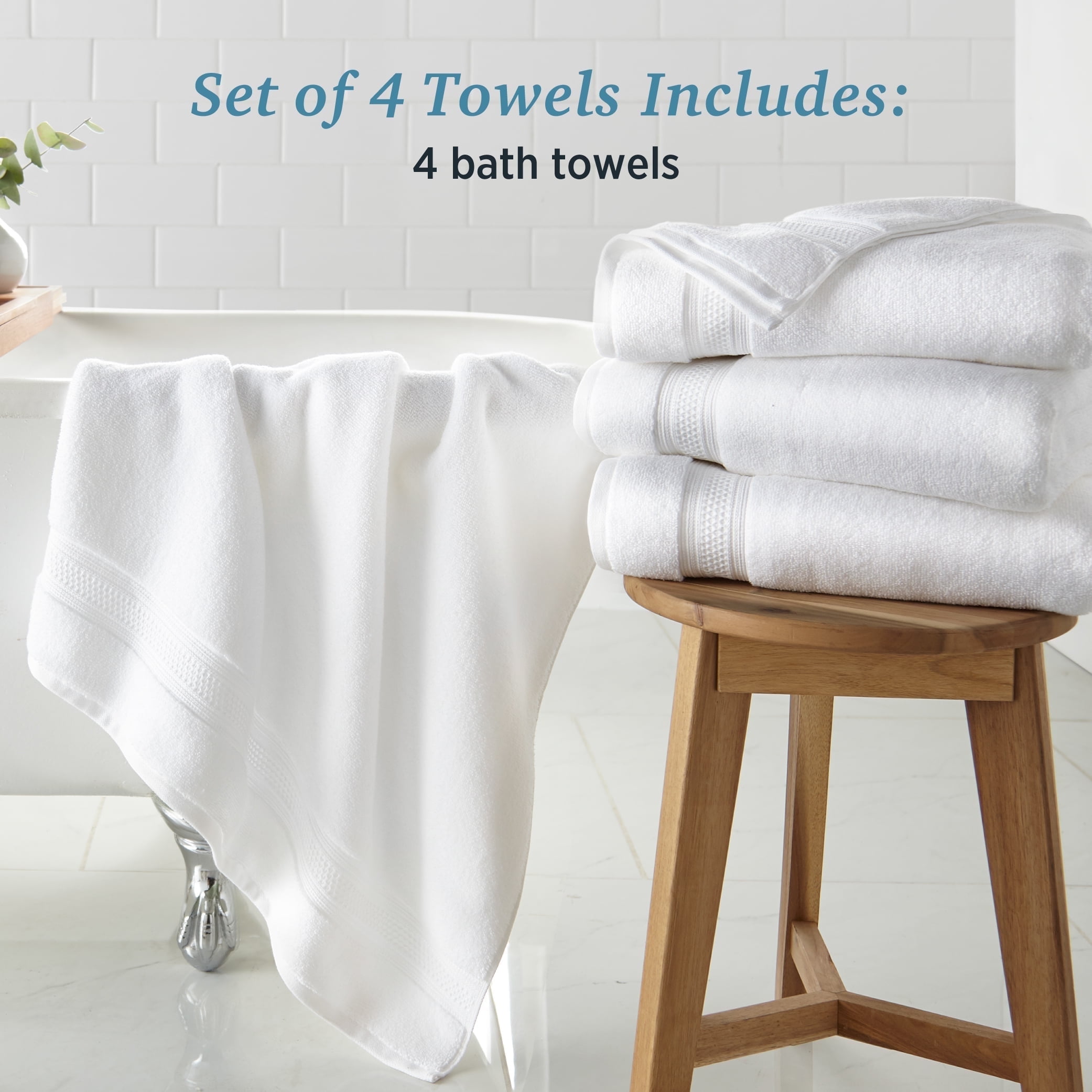 WelHome Large 100 Hygrocotton Bath Towels Set, 4Piece White, Quality
