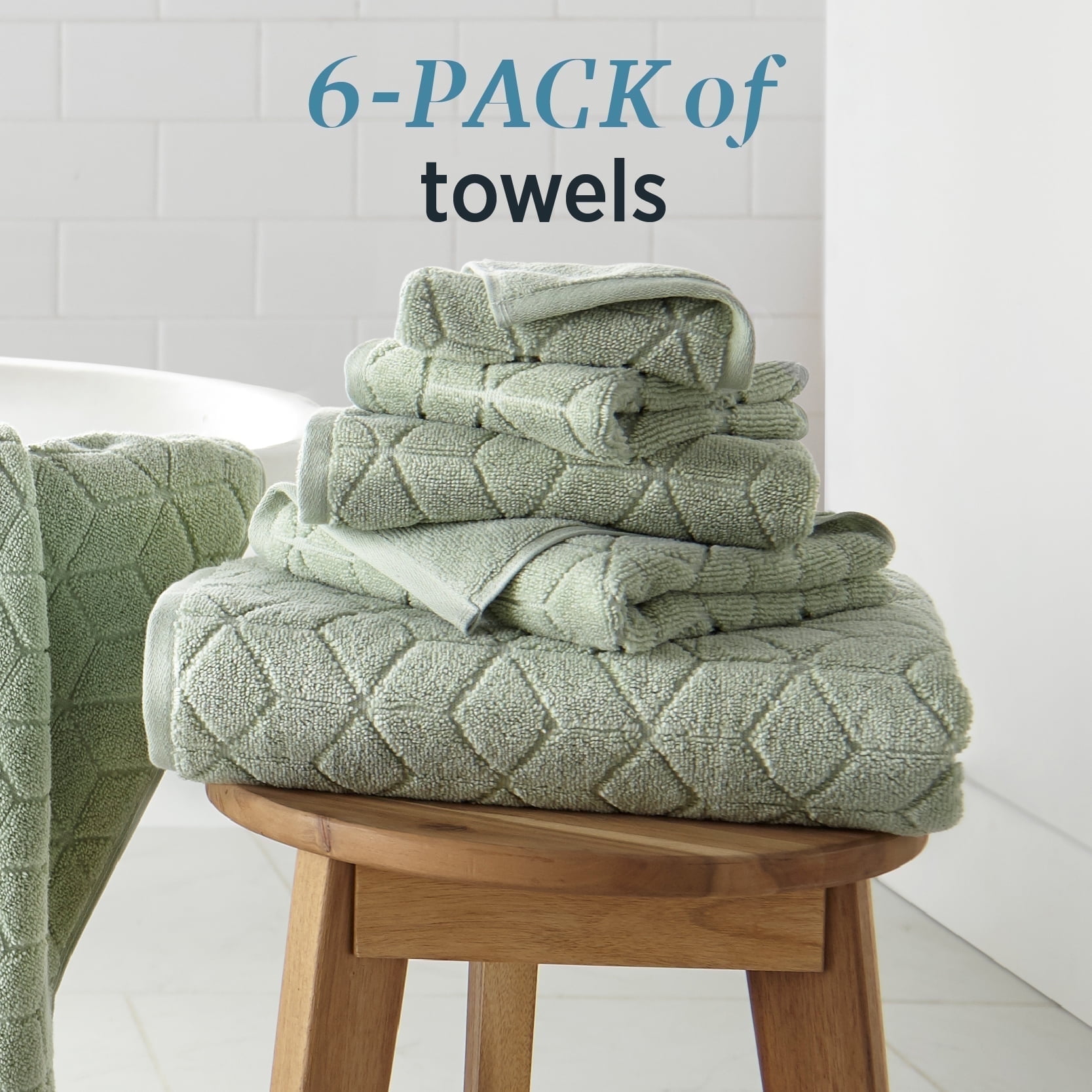 WelHome 100% HYGROCOTTON 6-Piece Cameo Green Textured Bath Towels Set ...