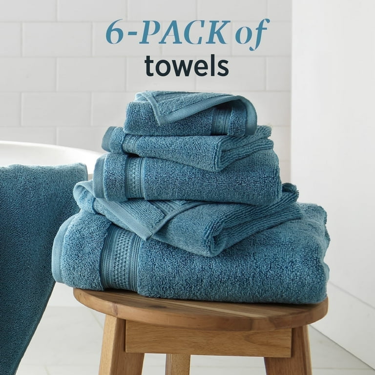 WelHome 100 HYGROCOTTON 6 Piece Solid Soft Towel Set Delphinium Blue 600 GSM 2 Large Bath Towels 30 x 56