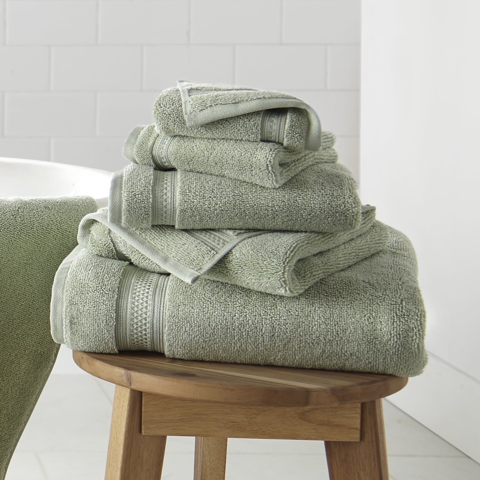 WelHome 100% HYGROCOTTON® 6-Piece Solid Soft Towel Set, Cameo Green, 600 GSM, 2 Large Bath Towels 30" x 56", 2 Hand Towels, 2 Washcloths, Absorbent & Plush Bathroom Towels - Walmart.com
