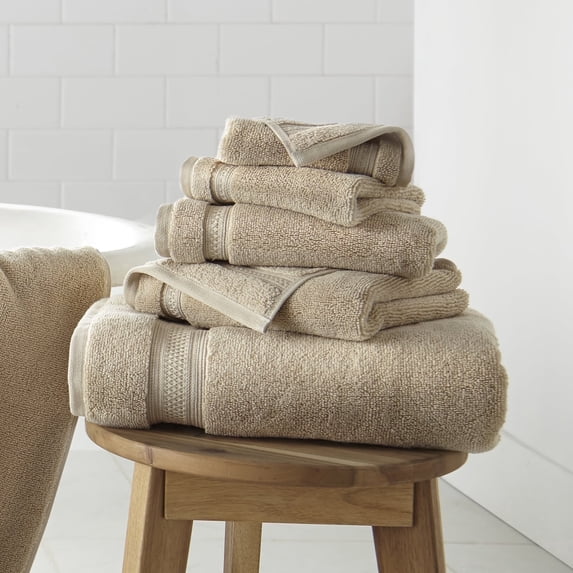 WelHome 100% HYGROCOTTON® 6-Piece Solid Soft Towel Set, Castle Wall, 600 GSM, 2 Large Bath Towels 30" x 56", 2 Hand Towels, 2 Washcloths, Absorbent & Plush Bathroom Towels