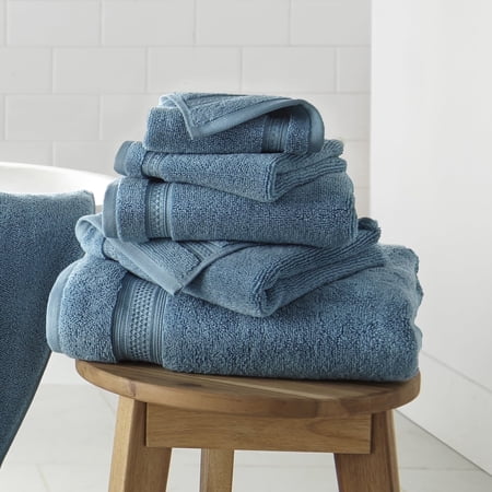 WelHome 100% HYGROCOTTON® 6-Piece Solid Soft Towel Set, Delphinium Blue, 600 GSM, 2 Large Bath Towels 30" x 56", 2 Hand Towels, 2 Washcloths, Absorbent & Plush Bathroom Towels