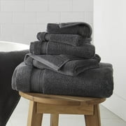 WelHome 100% HYGROCOTTON® 6-Piece Solid Soft Towel Set, Quiet Shade, 600 GSM, 2 Large Bath Towels 30" x 56", 2 Hand Towels, 2 Washcloths, Absorbent & Plush Bathroom Towels