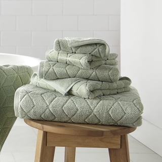 WelHome 100% HYGROCOTTON® 6-Piece Textured Soft Towel Set, Cameo Green, 550 GSM, 2 Large Bath Towels 30" x 56", 2 Hand Towels, 2 Washcloths, Absorbent & Plush Bathroom Towels