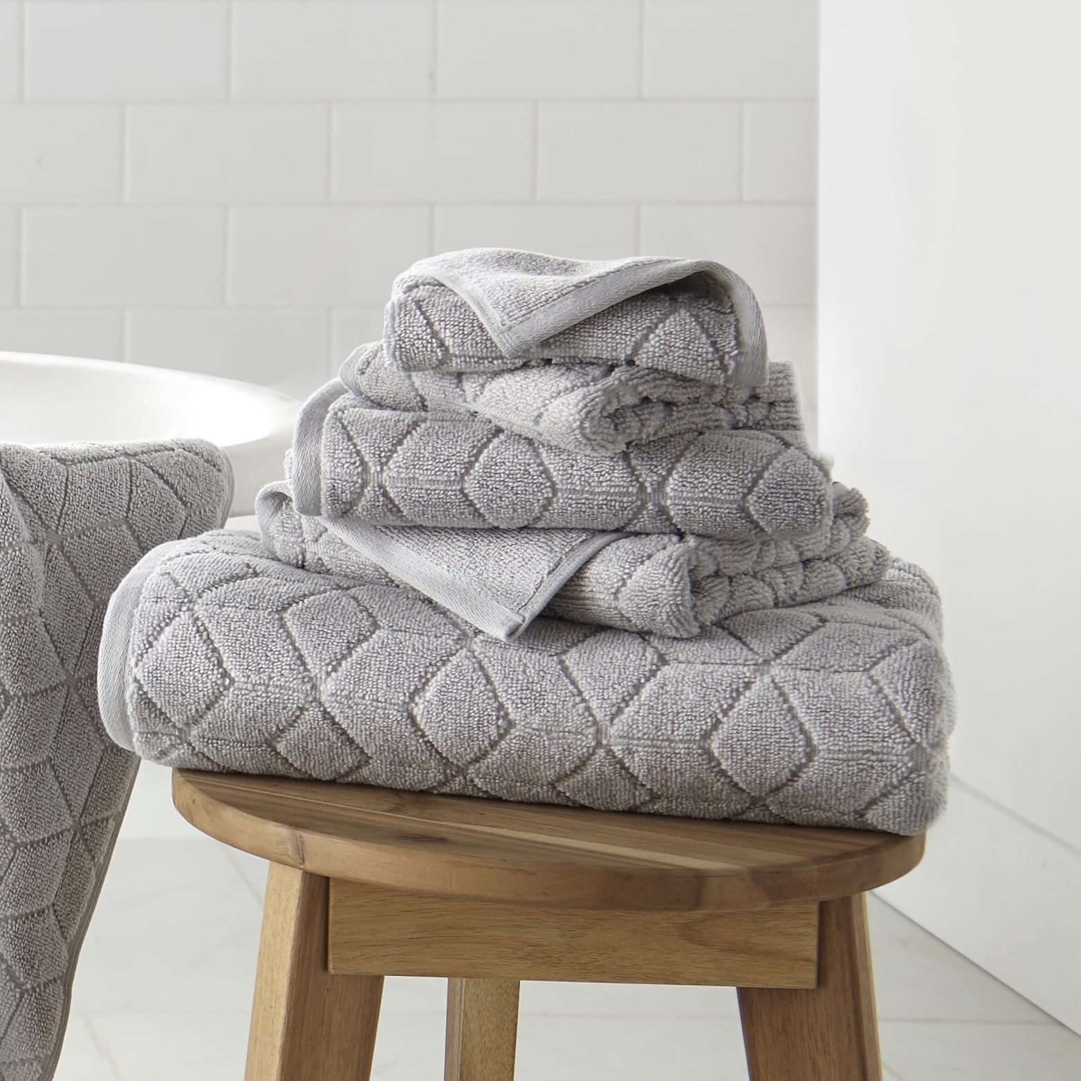 WelHome 100% HYGROCOTTON® 6-Piece Textured Soft Towel Set, Harbor Mist, 550 GSM, 2 Large Bath Towels 30" x 56", 2 Hand Towels, 2 Washcloths, Absorbent & Plush Bathroom Towels