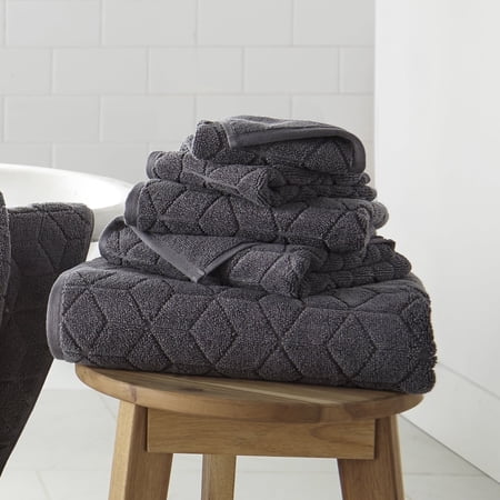 WelHome 100% HYGROCOTTON® 6-Piece Textured Soft Towel Set, Quiet Shade, 550 GSM, 2 Large Bath Towels 30" x 56", 2 Hand Towels, 2 Washcloths, Absorbent & Plush Bathroom Towels