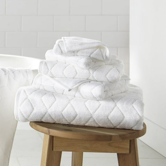 WelHome 100% HYGROCOTTON® 6-Piece Textured Soft Towel Set, White Towels Set, 550 GSM, 2 Large White Bath Towels 30" x 56", 2 Hand Towels, 2 Washcloths, Absorbent & Soft White Bathroom Towels