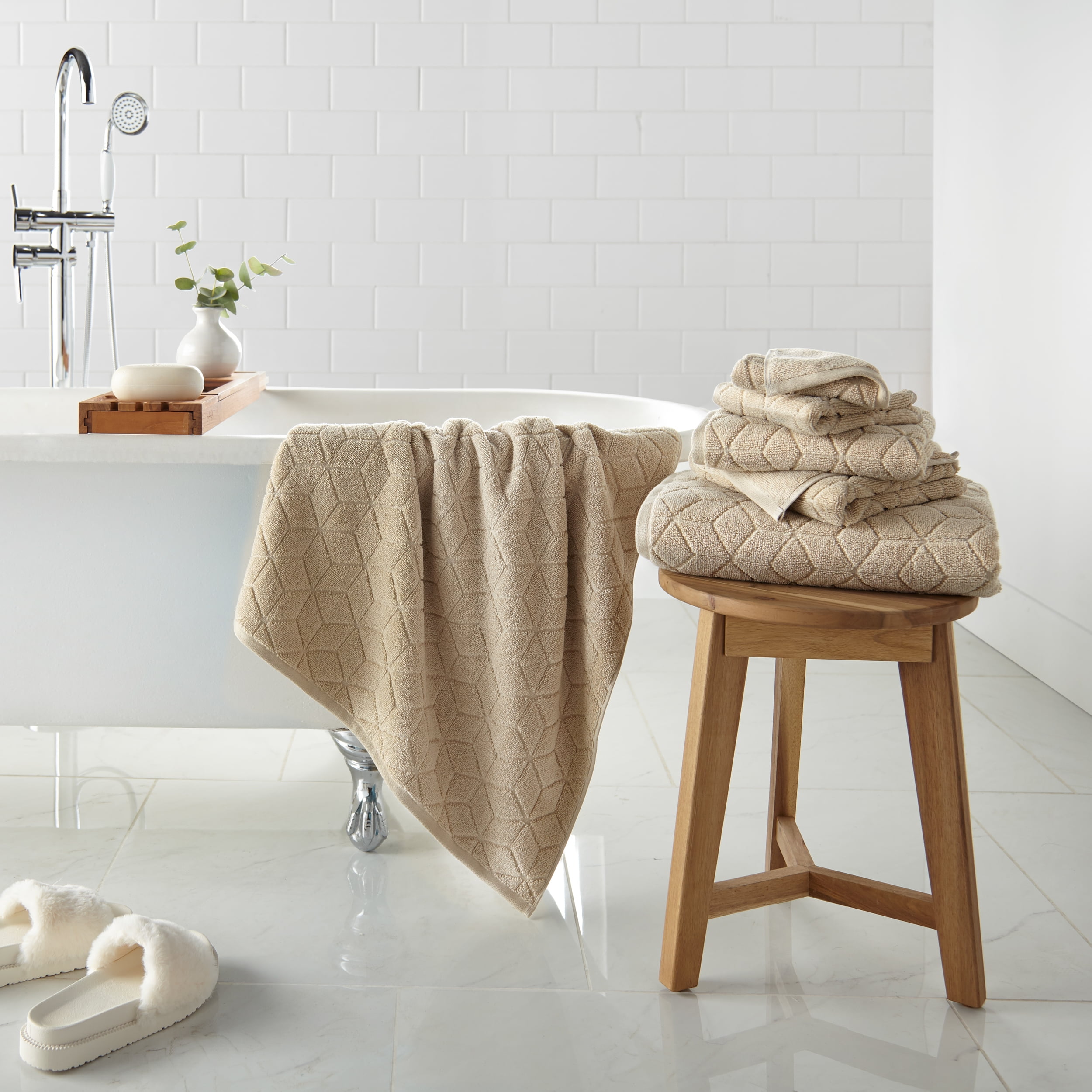 WelHome 100 HYGROCOTTON® 6Piece Textured Towel Set, Castle Wall Beige