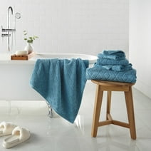 WelHome 100% HYGROCOTTON 6-Piece Textured Towel Set, Delphinium Blue, 550 GSM, 2 Bath Towels, 2 Hand Towels, 2 Washcloths, Absorbent, Bathroom Essentials
