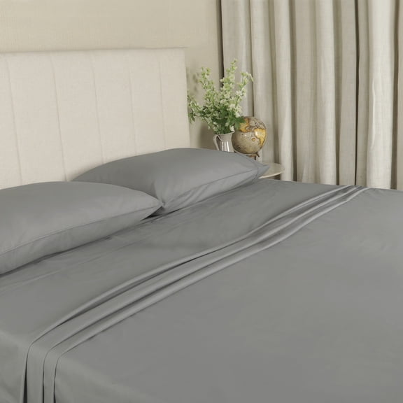 WelHome 100% Cotton King Sheets Set, 4 Piece Gray Bed Sheets Set with HeiQ Fresh, Percale Weave, Hotel Luxury, Ultra Soft Sheets Set with Pillowcases