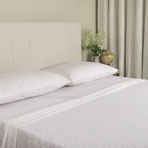 WelHome 100% Cotton King Sheets Set, 4 Piece Bed Sheets Set with HeiQ Fresh, Percale Weave, Hotel Luxury, Ultra Soft Sheets Set with Pillowcases,Catarina Dots